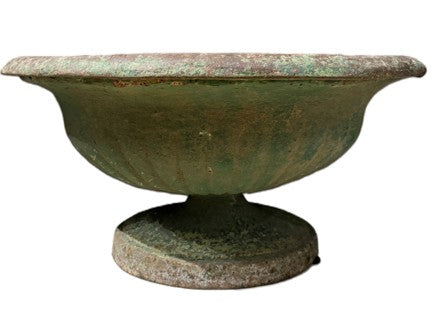Antique Cast Iron Garden Urn with Aged Patina - Green