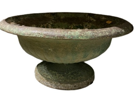 Antique Cast Iron Garden Urn with Aged Patina - Green