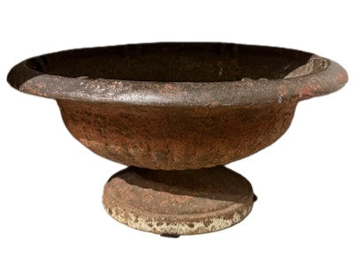 Antique Cast Iron Garden Urn with Aged Patina - Red