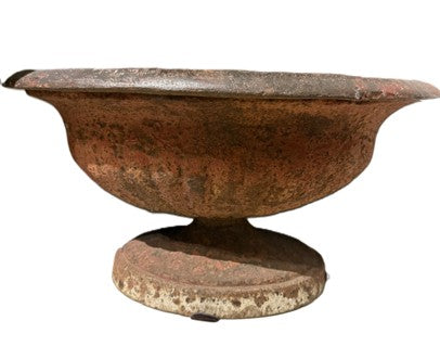 Antique Cast Iron Garden Urn with Aged Patina - Red
