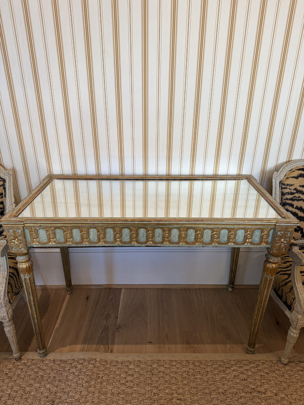Antique Italian Neoclassical Giltwood Console Table with Glass Top