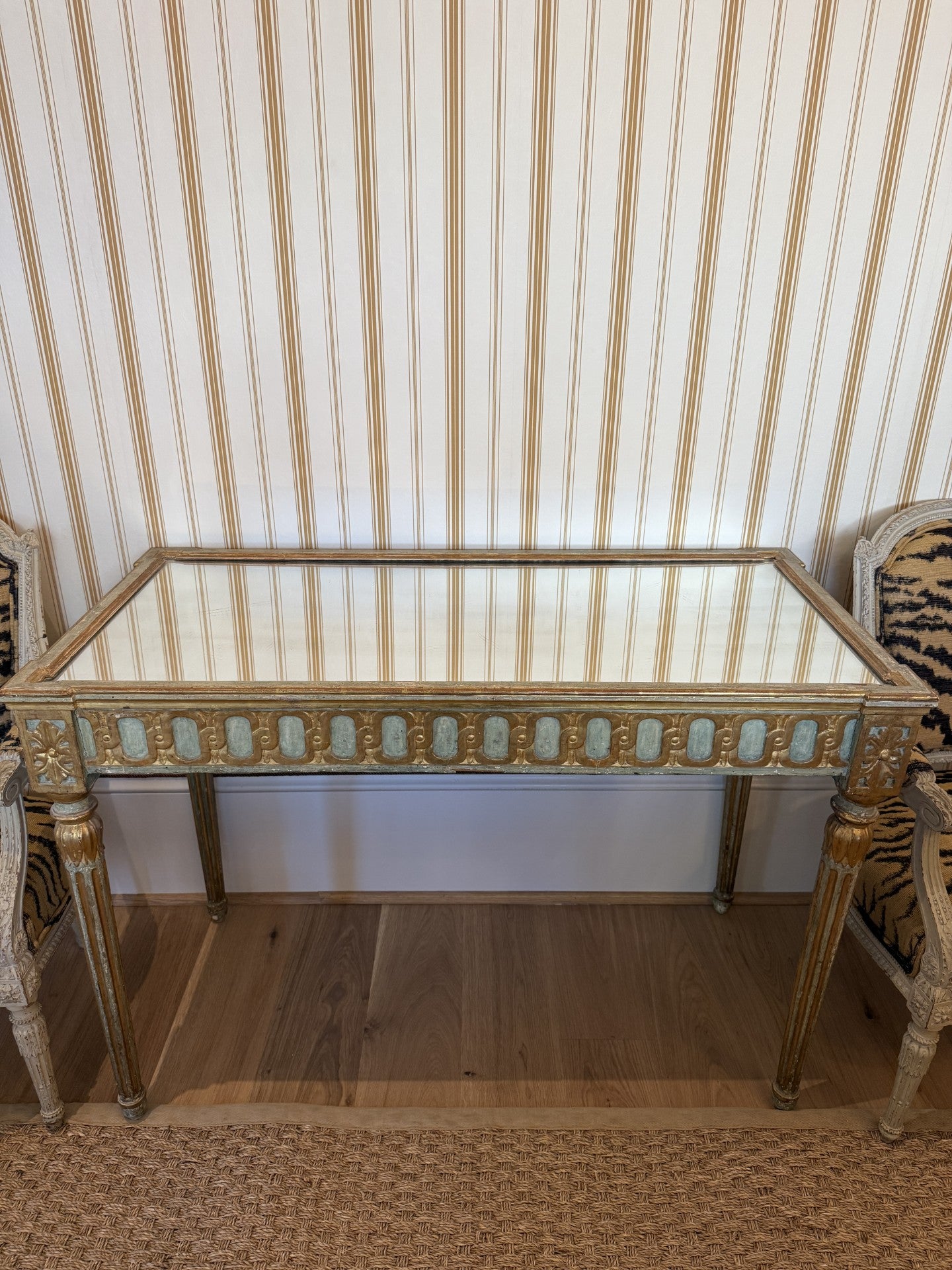 Antique Italian Neoclassical Giltwood Console Table with Glass Top