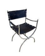 Pair of Black Leather Savonarola Chairs
