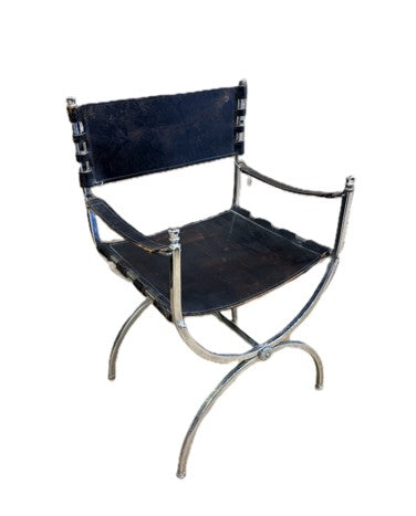 Pair of Black Leather Savonarola Chairs