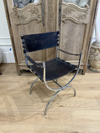 Pair of Black Leather Savonarola Chairs