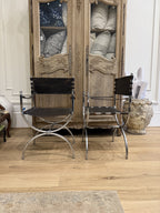 Pair of Black Leather Savonarola Chairs
