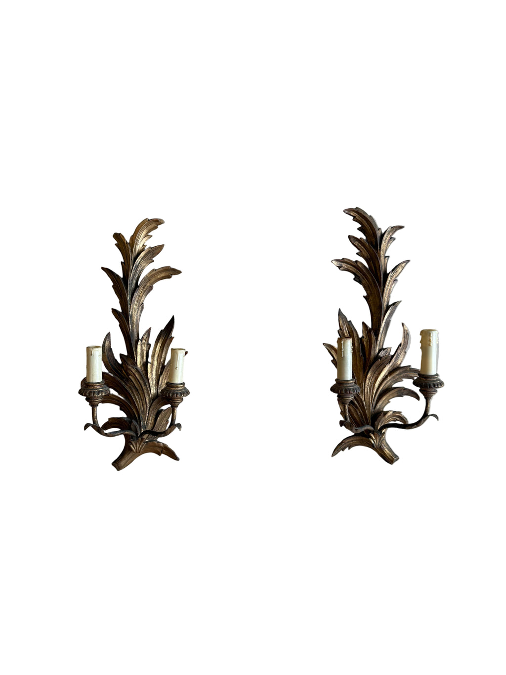 Pair of Antique 1890 Floral Wall Sconces