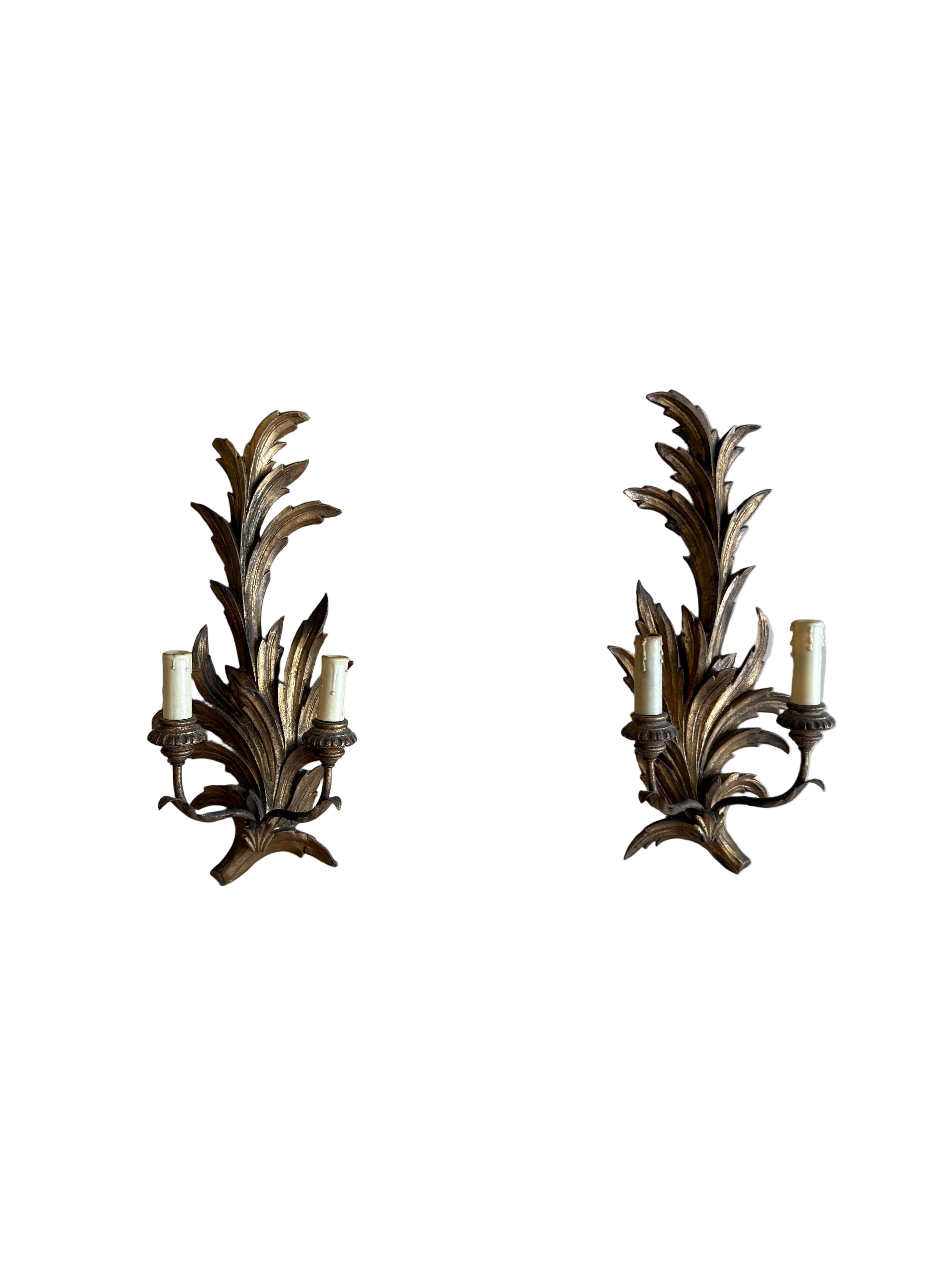Pair of Antique 1890 Floral Wall Sconces
