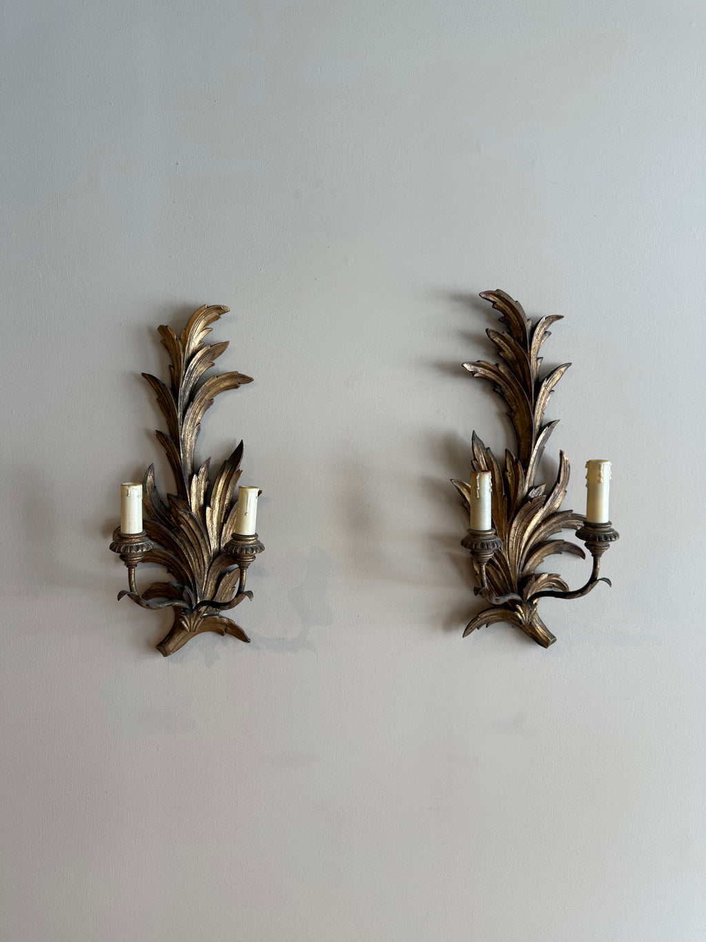 Pair of Antique 1890 Floral Wall Sconces