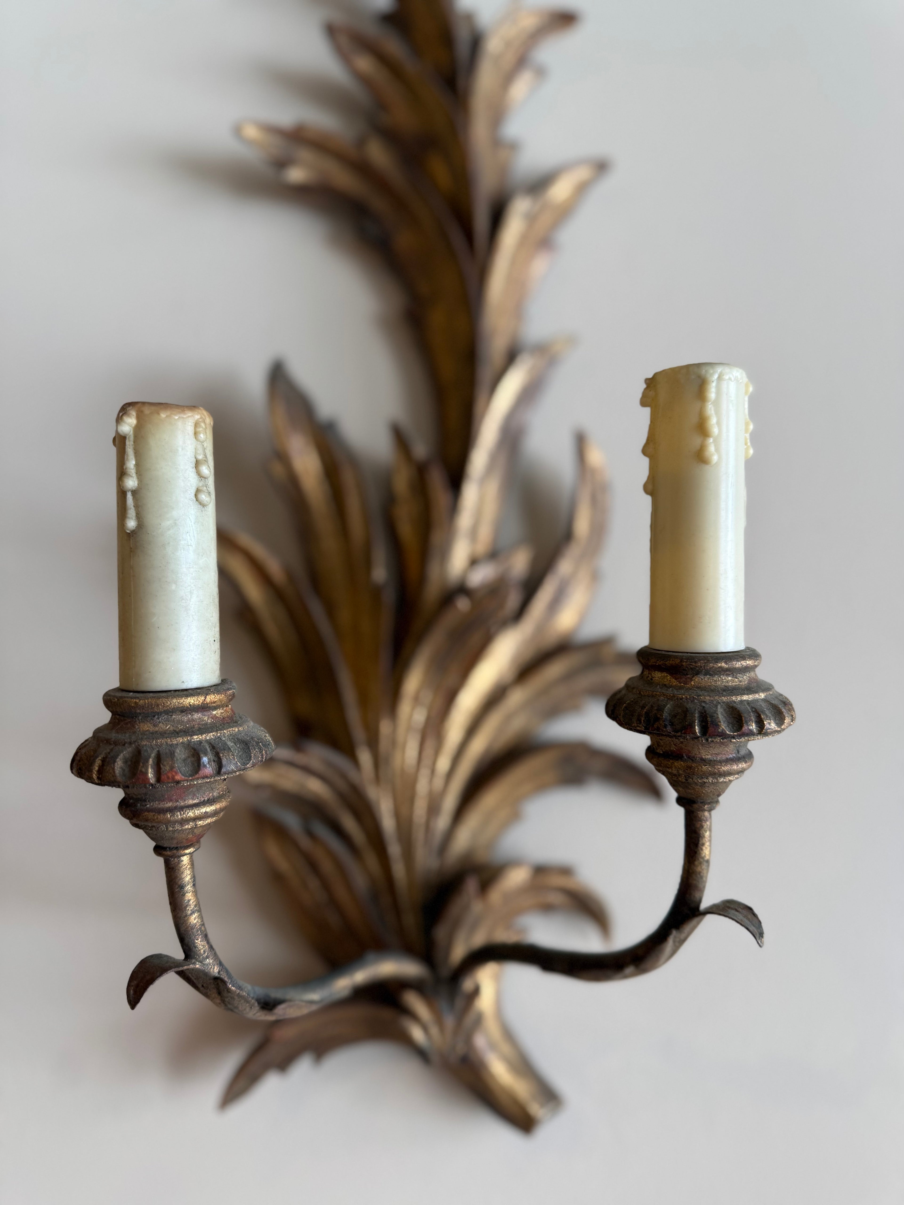 Pair of Antique 1890 Floral Wall Sconces