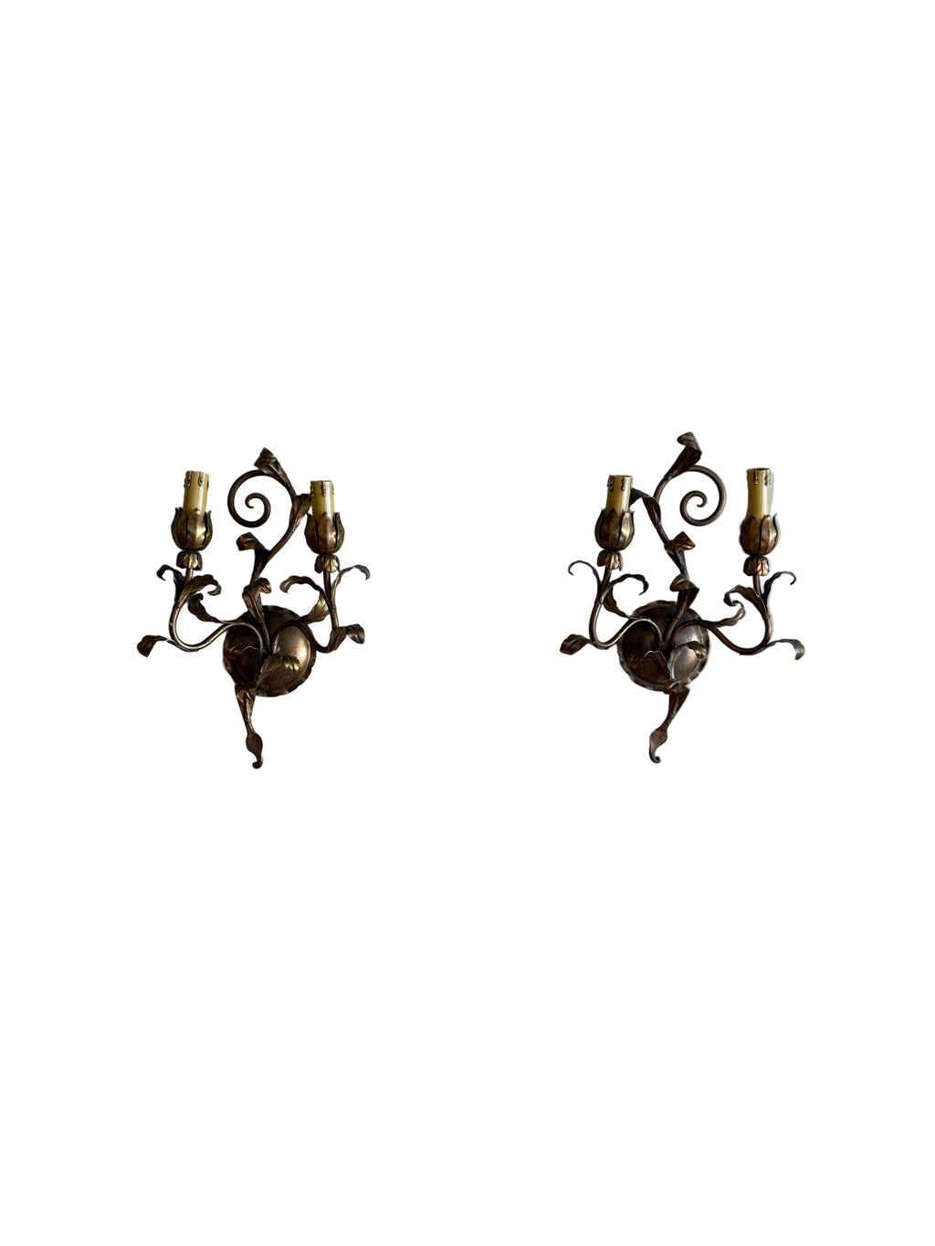 Pair of 19th Century Gilded Leaf 2-Arm Sconces