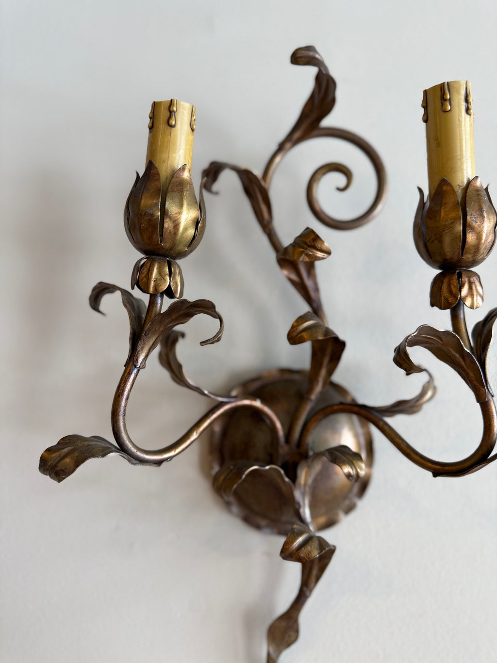 Pair of 19th Century Gilded Leaf 2-Arm Sconces