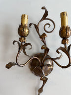 Pair of 19th Century Gilded Leaf 2-Arm Sconces