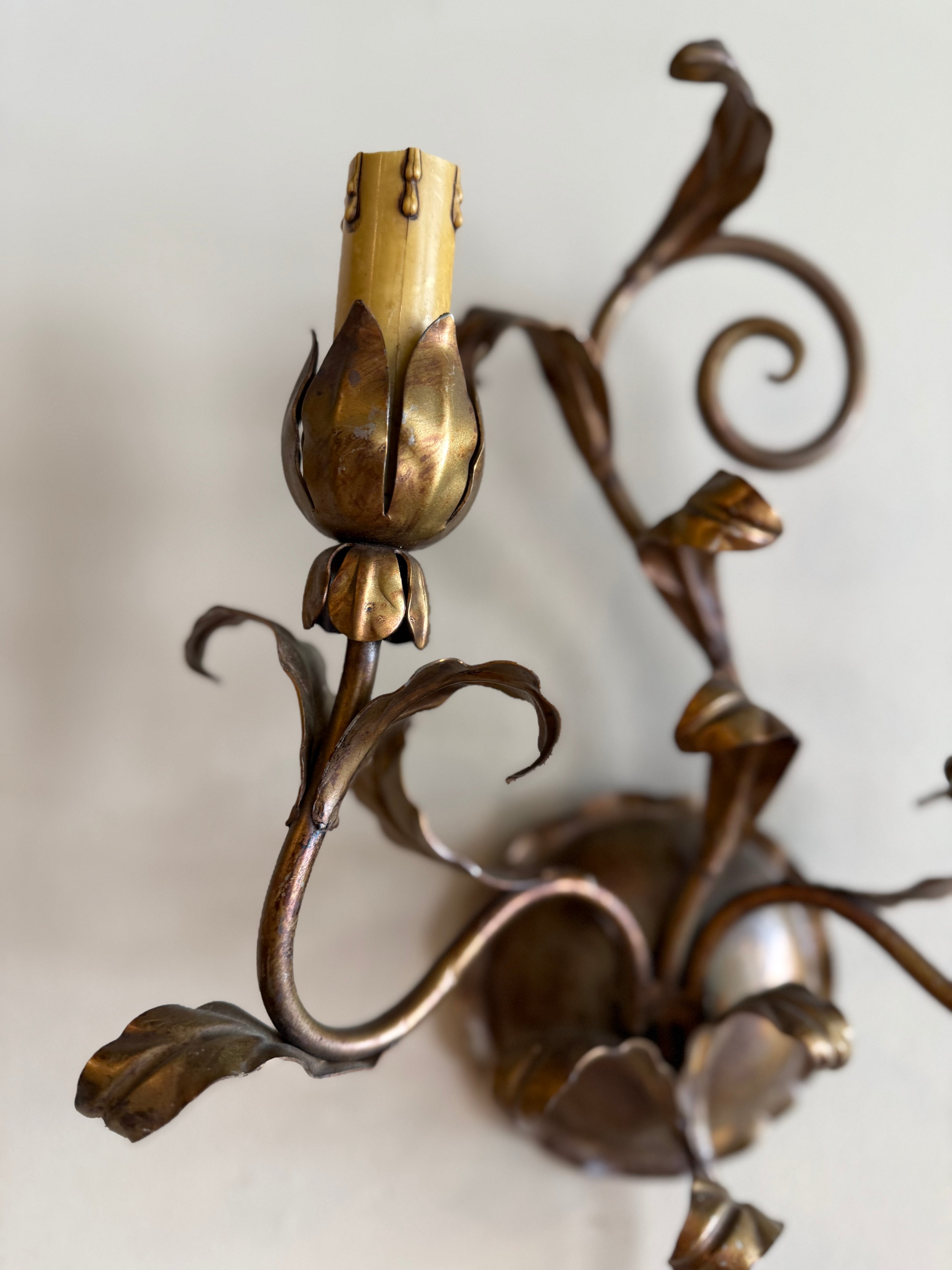 Pair of 19th Century Gilded Leaf 2-Arm Sconces