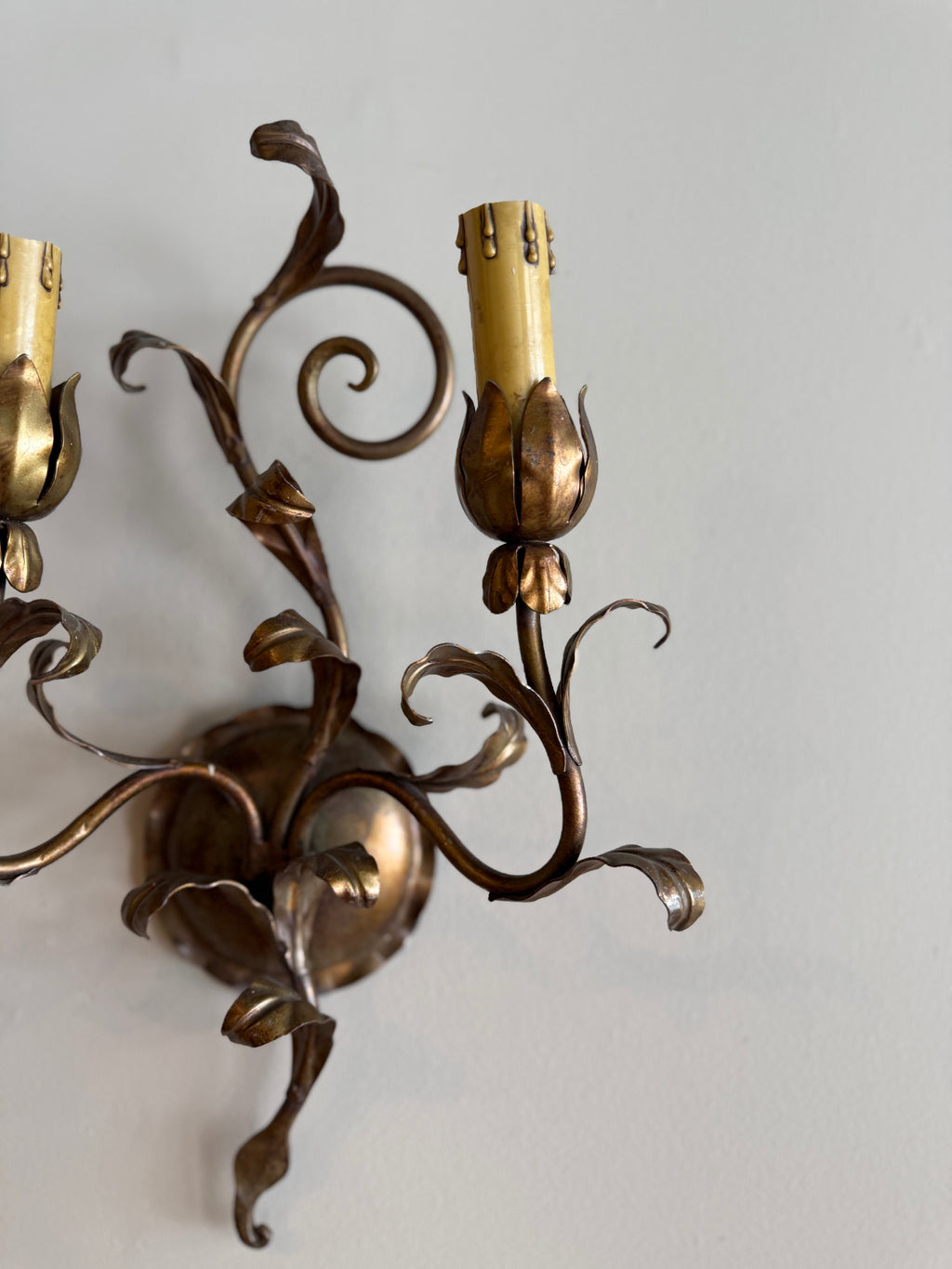 Pair of 19th Century Gilded Leaf 2-Arm Sconces