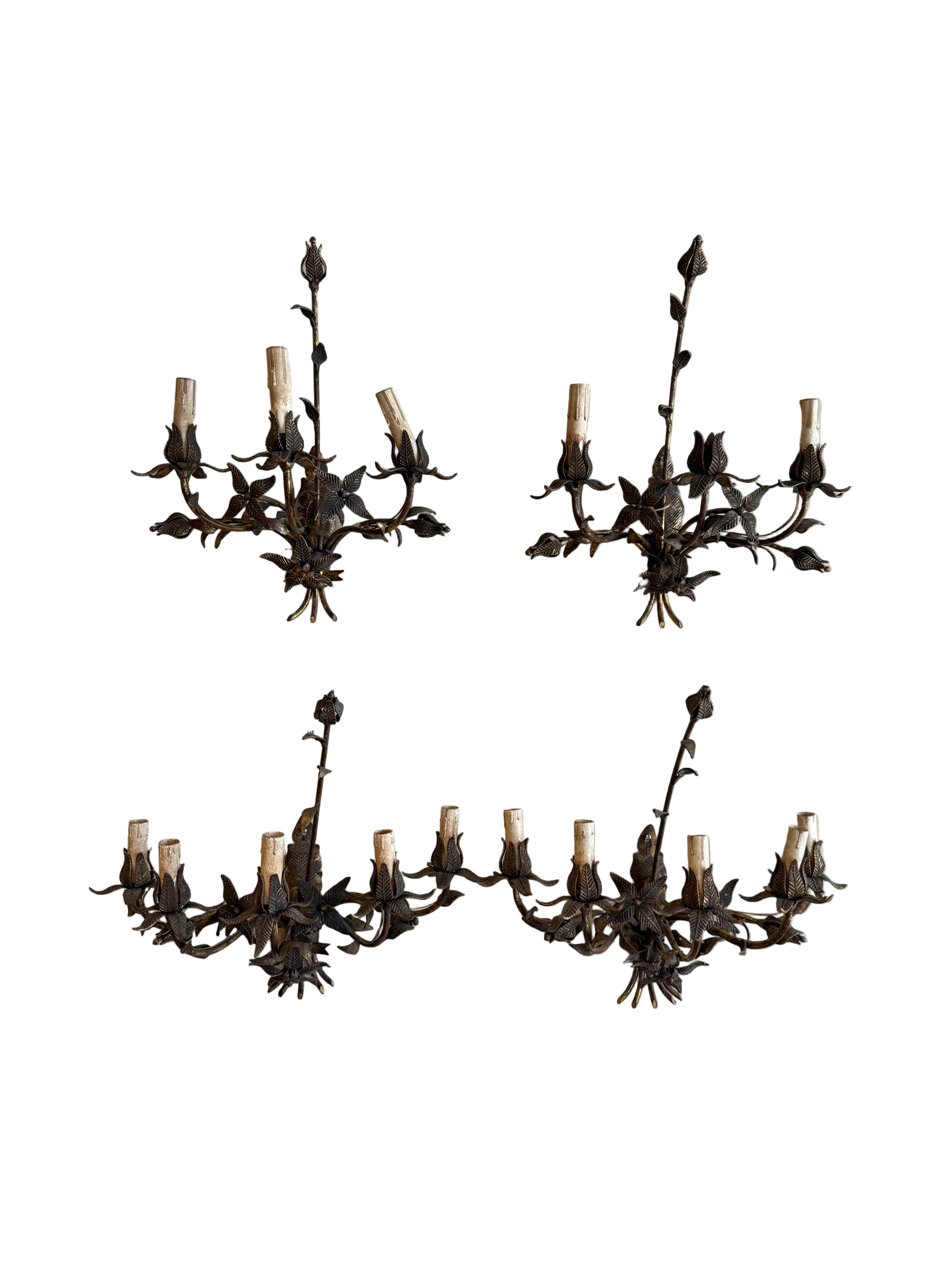 1900s Antique Iron Floral Sconces