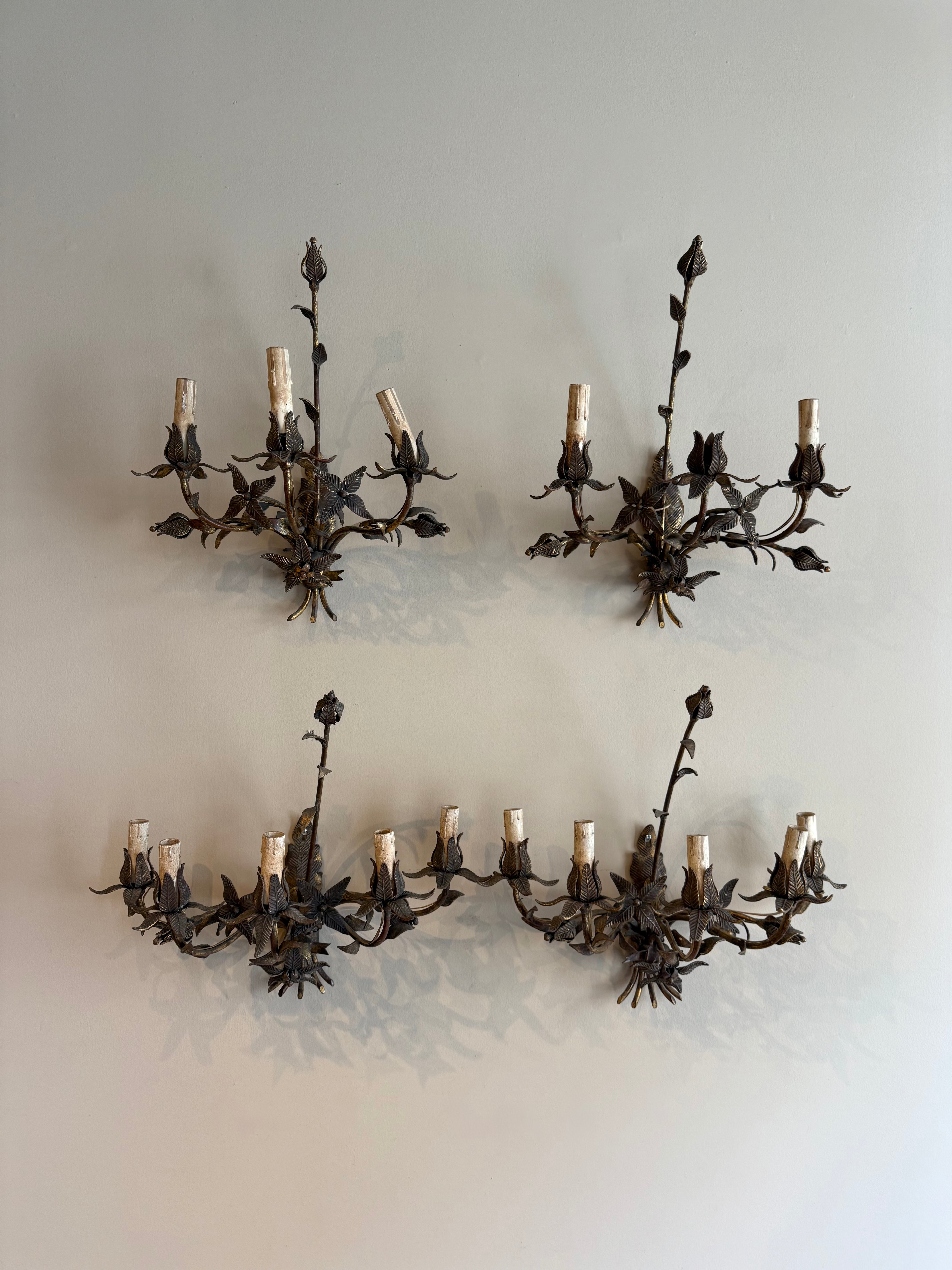 1900s Antique Iron Floral Sconces