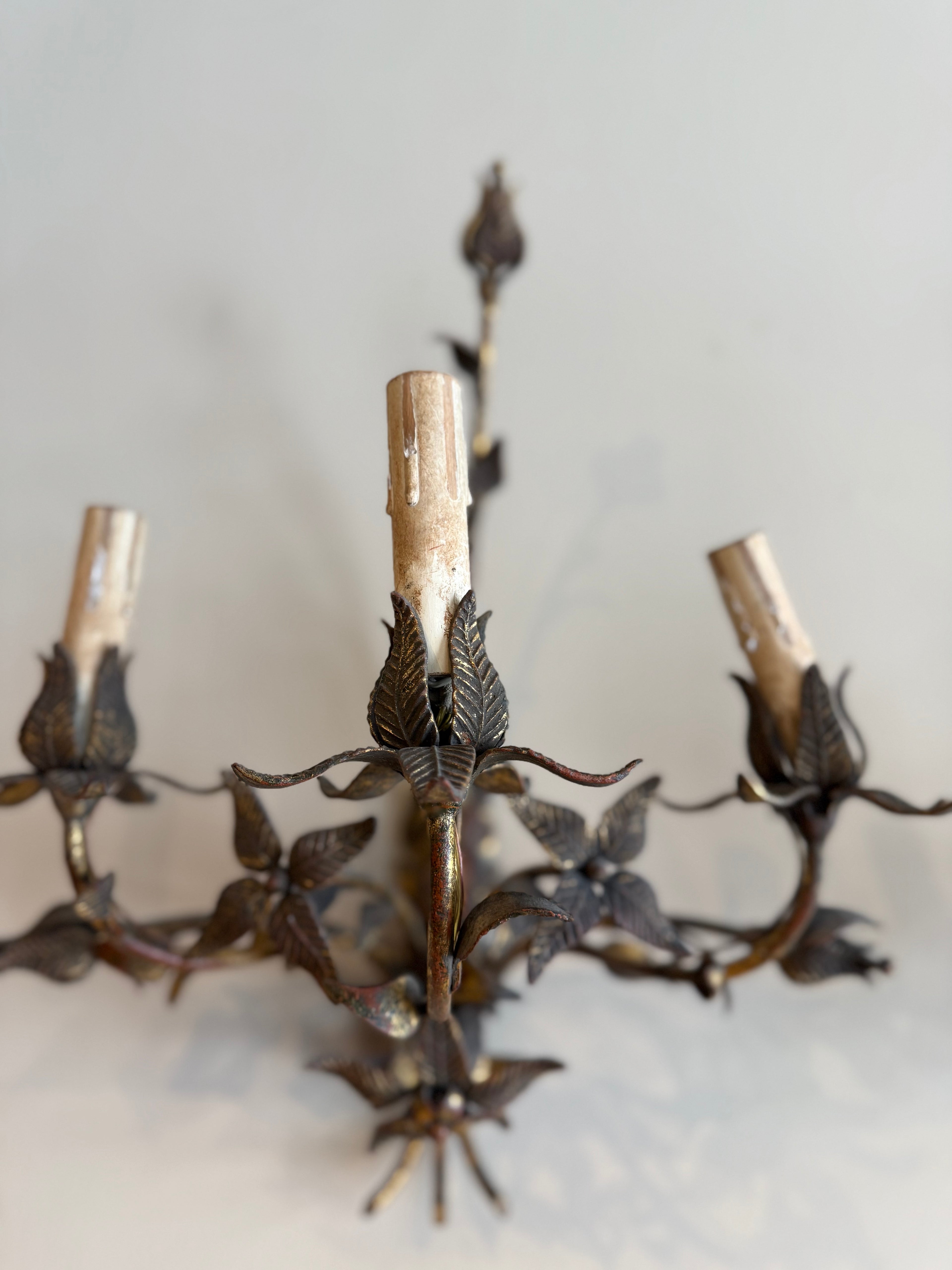 1900s Antique Iron Floral Sconces