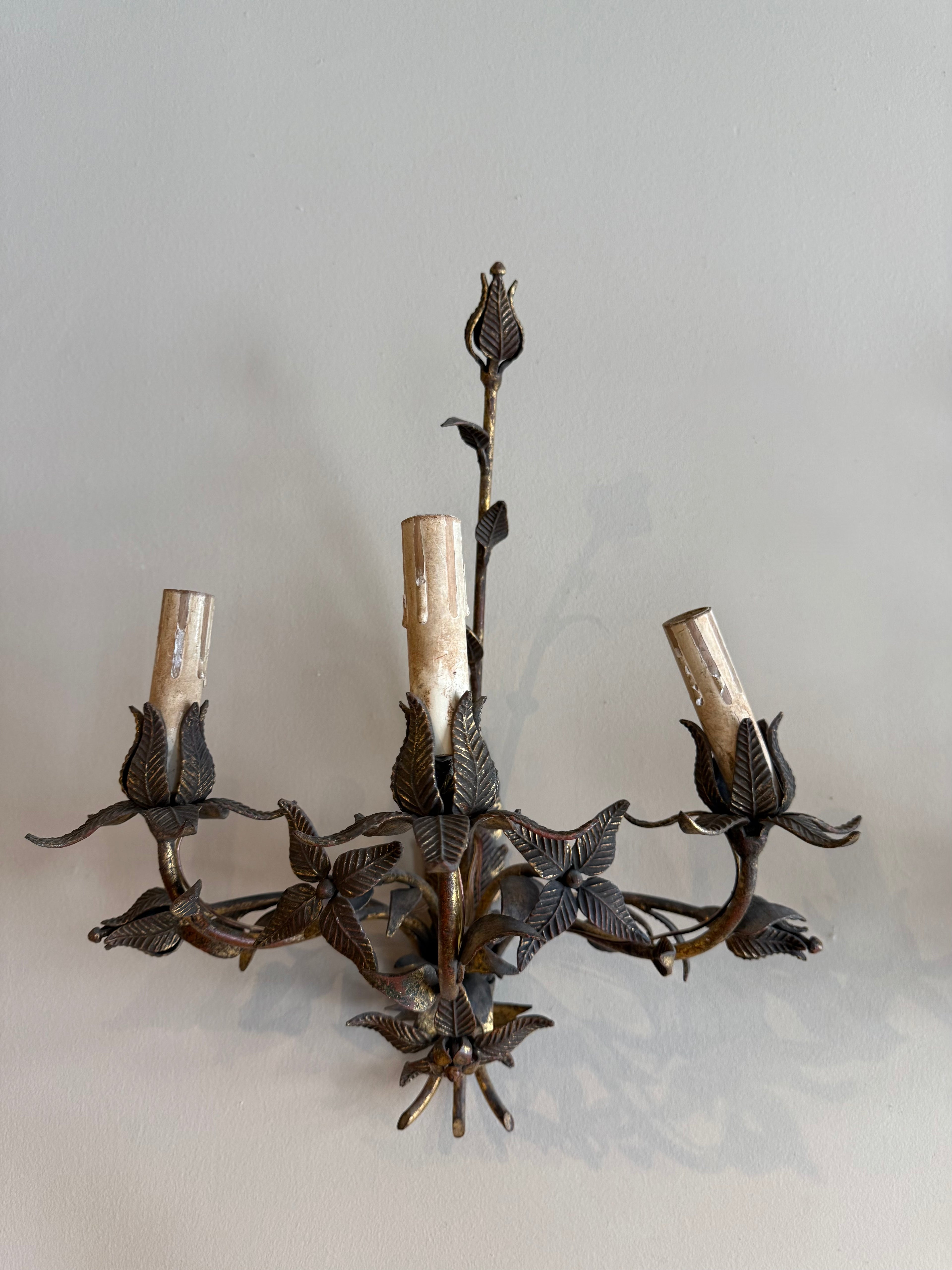 1900s Antique Iron Floral Sconces