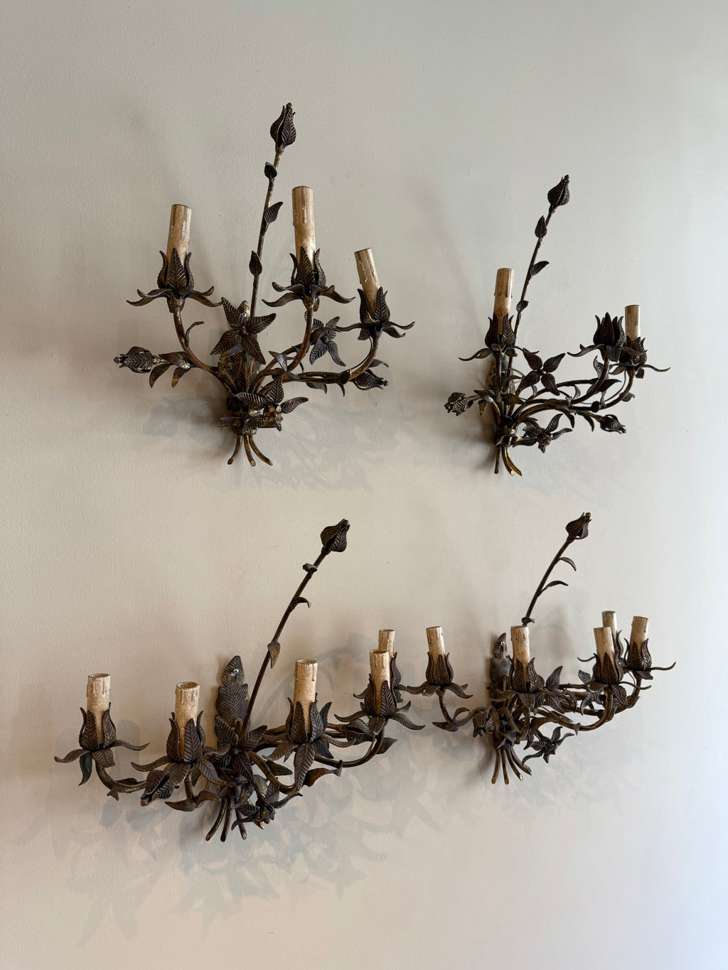 1900s Antique Iron Floral Sconces