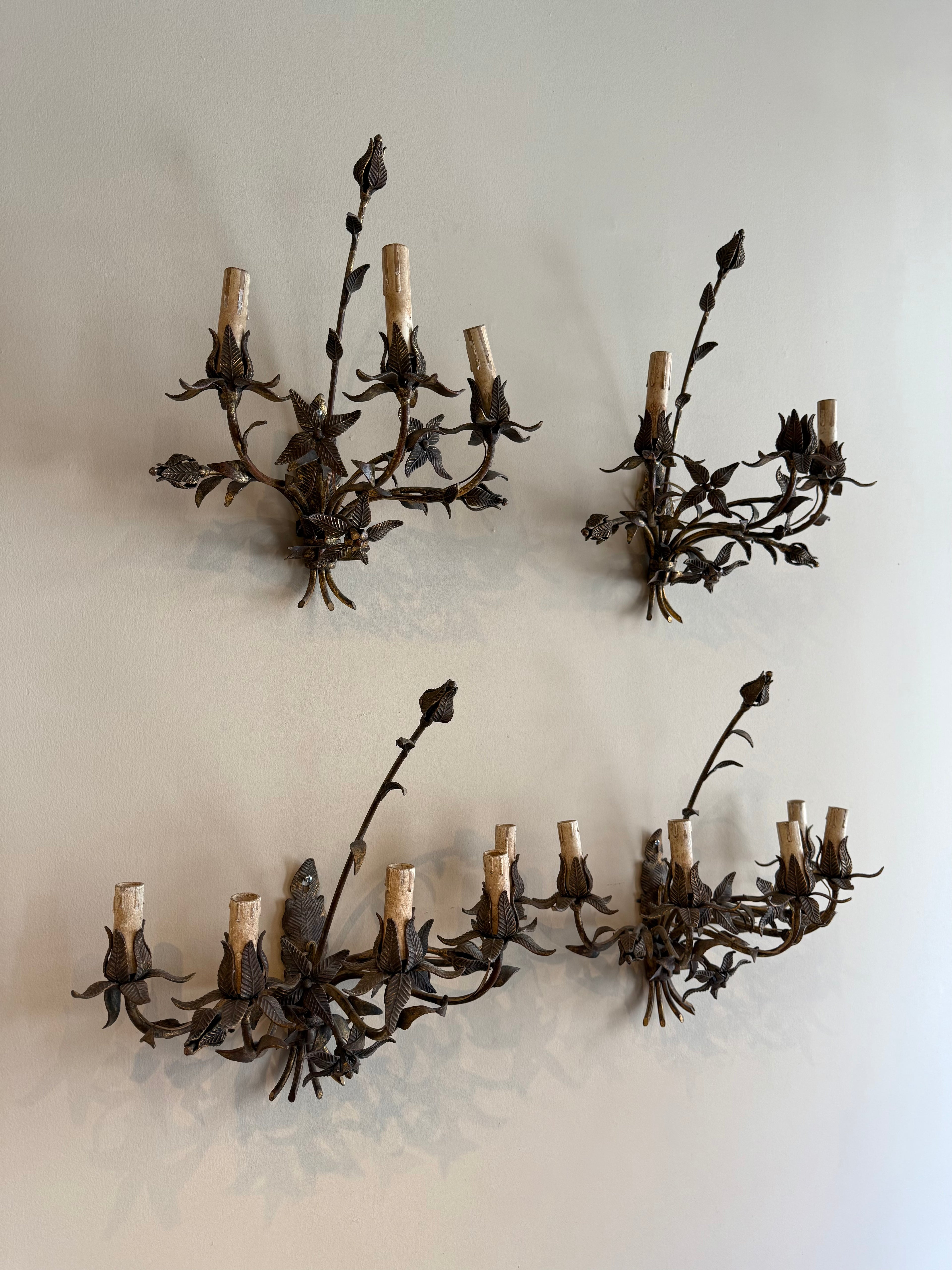 1900s Antique Iron Floral Sconces