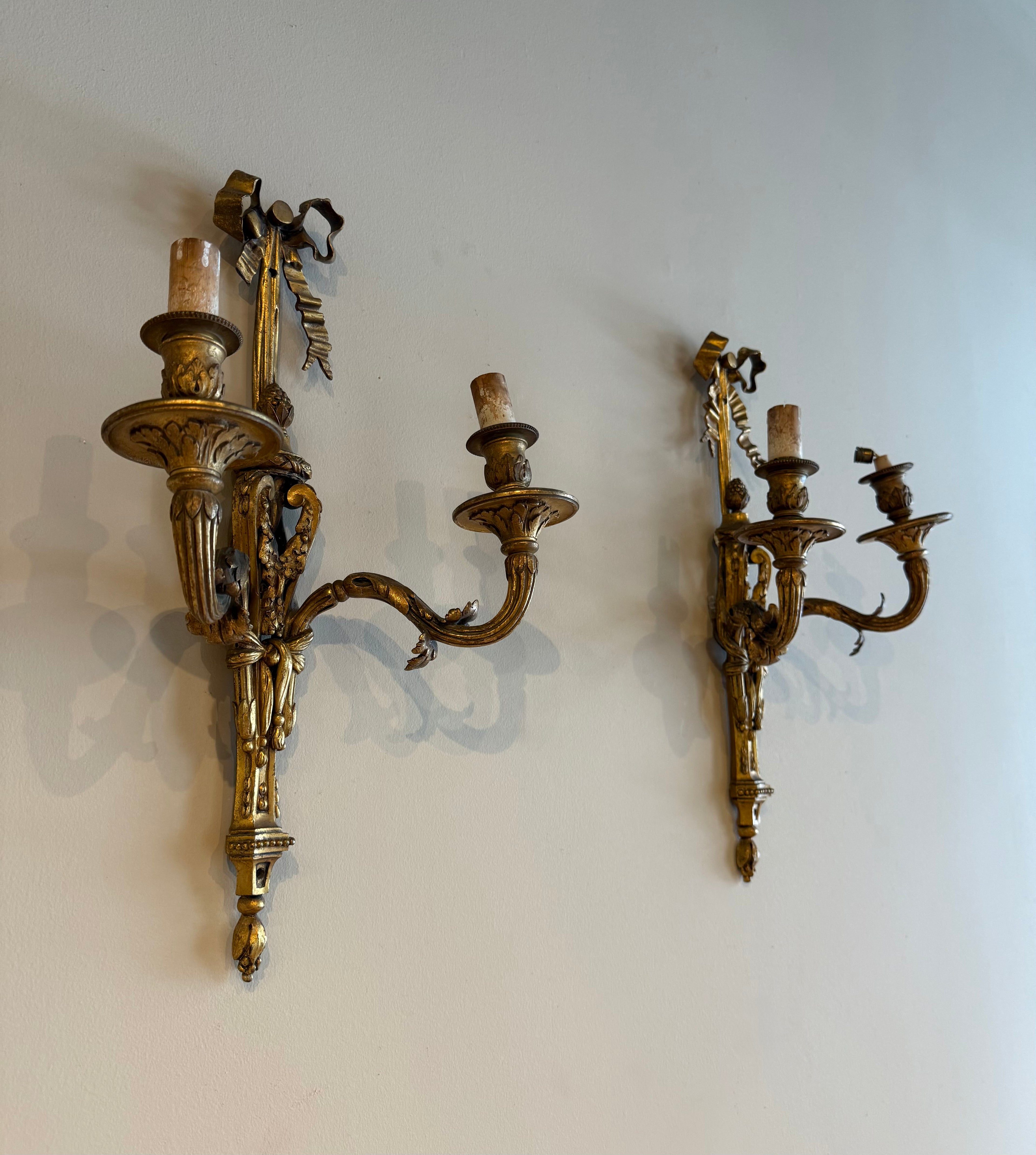 Pair of Gilded Iron French 1900 Sconces