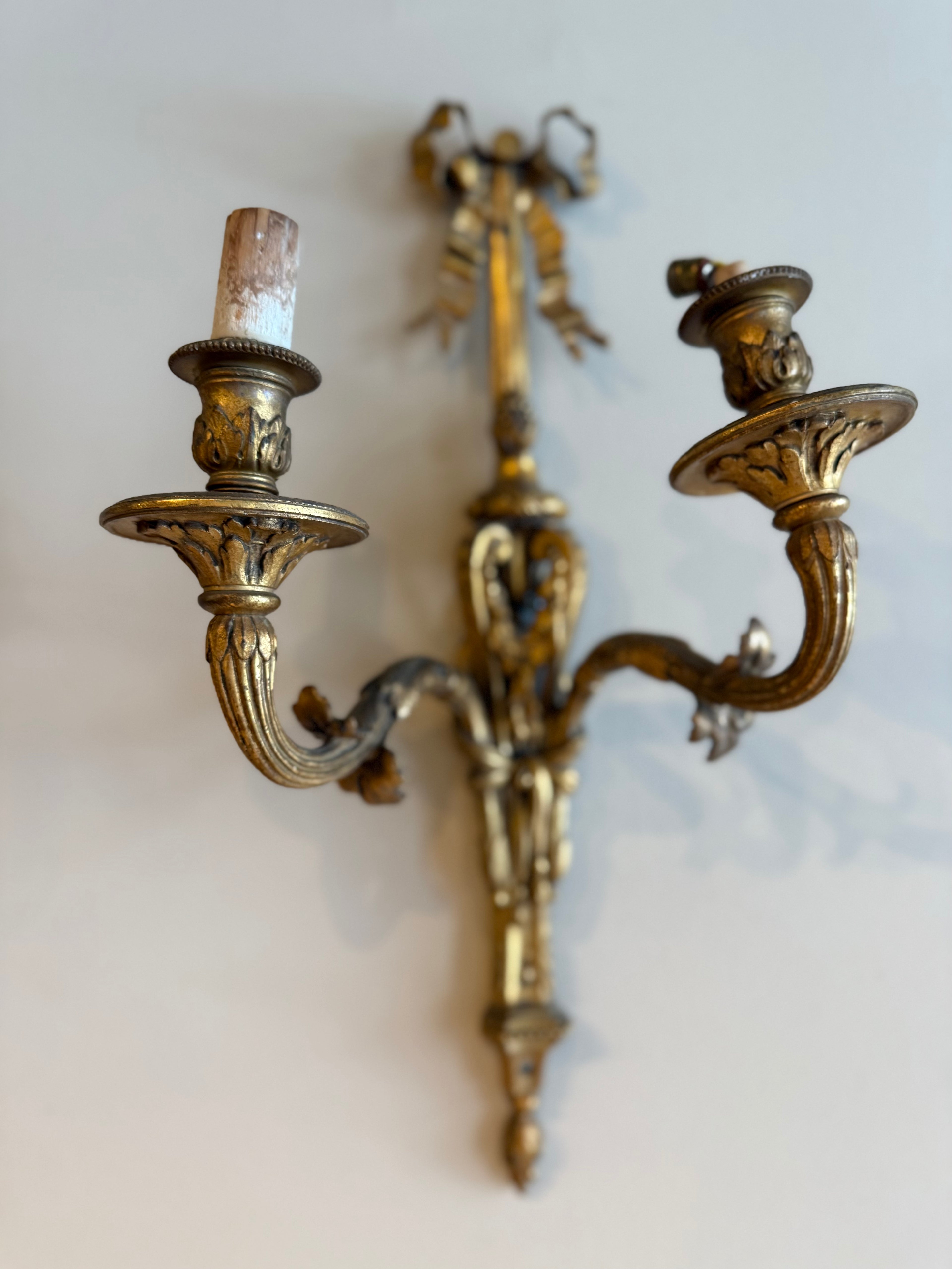 Pair of Gilded Iron French 1900 Sconces