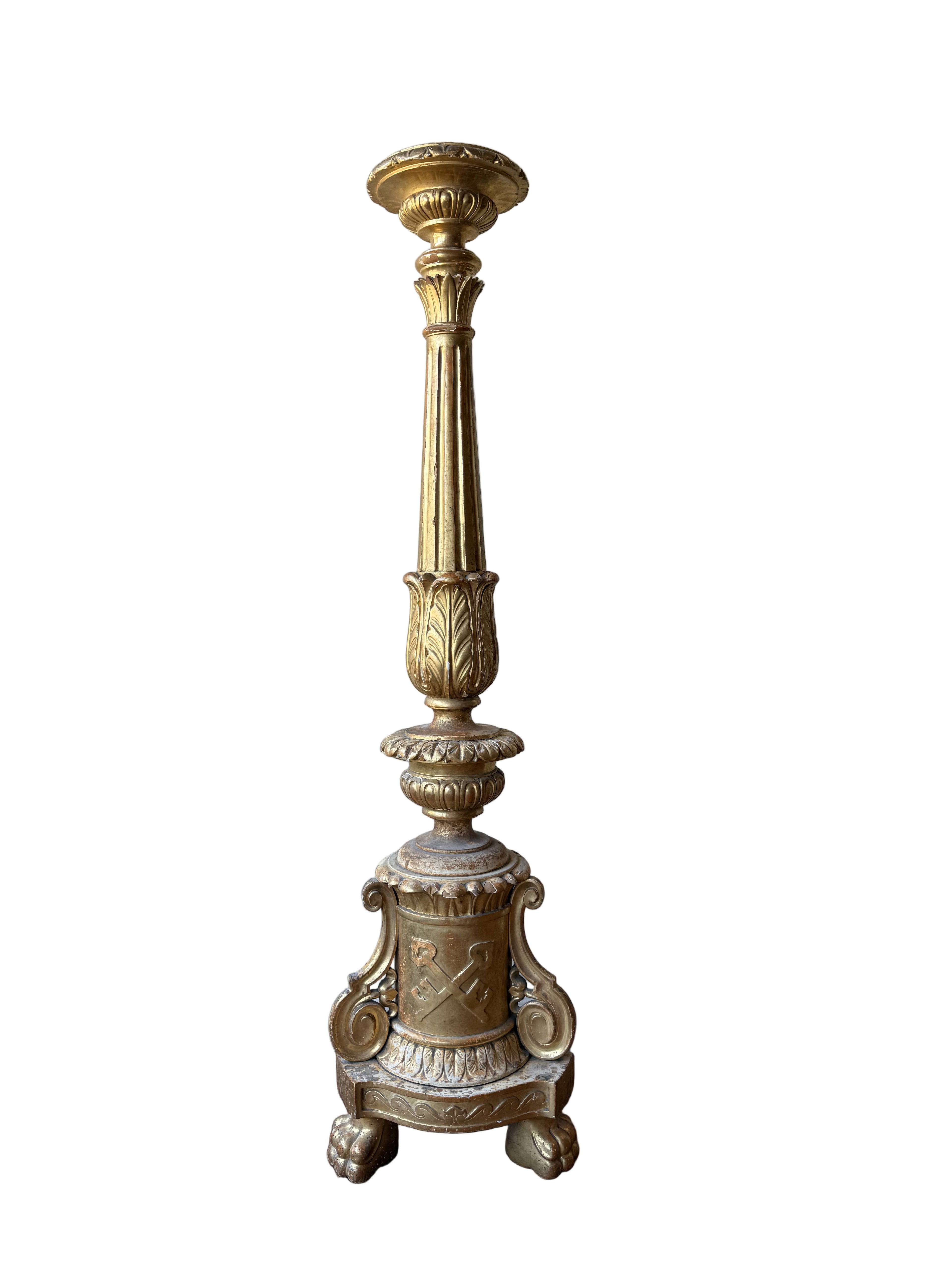 Antique 1880 Gilded Oak Gold Candlestick