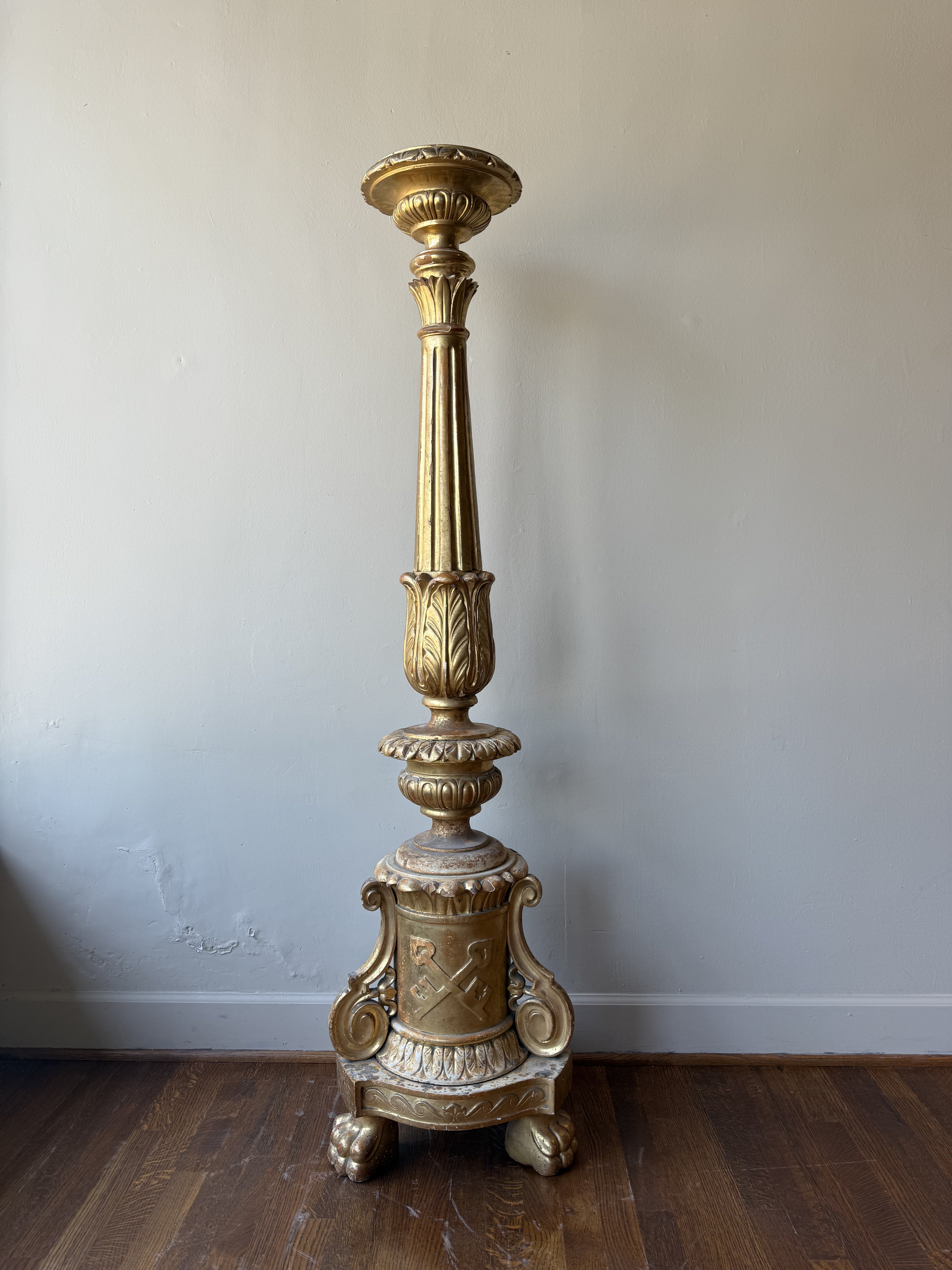 Antique 1880 Gilded Oak Gold Candlestick
