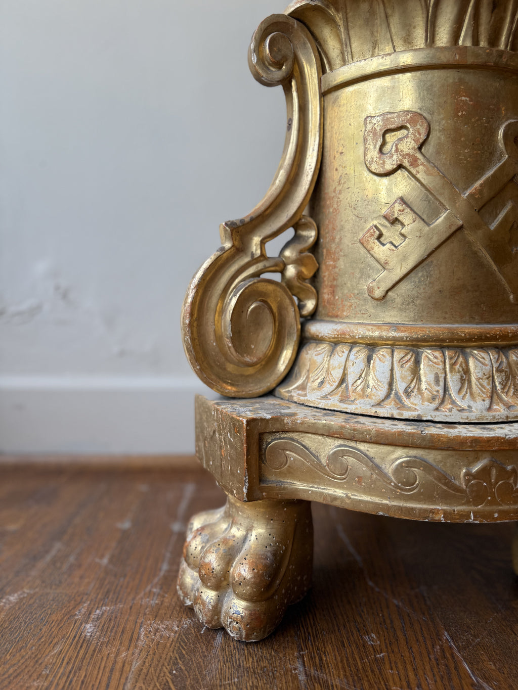 Antique 1880 Gilded Oak Gold Candlestick