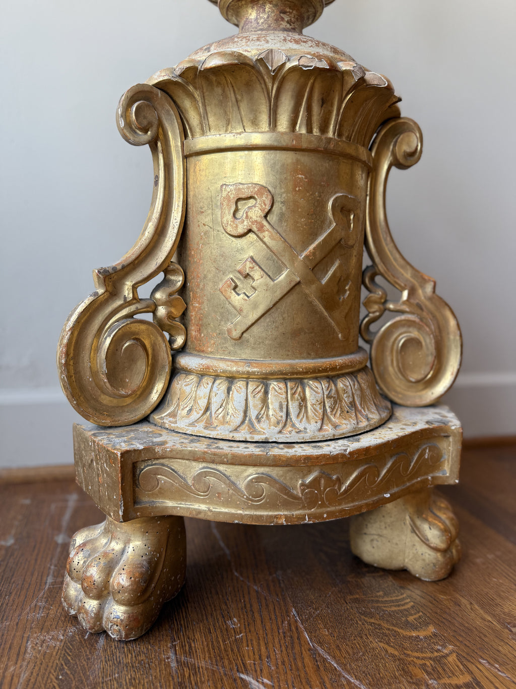 Antique 1880 Gilded Oak Gold Candlestick