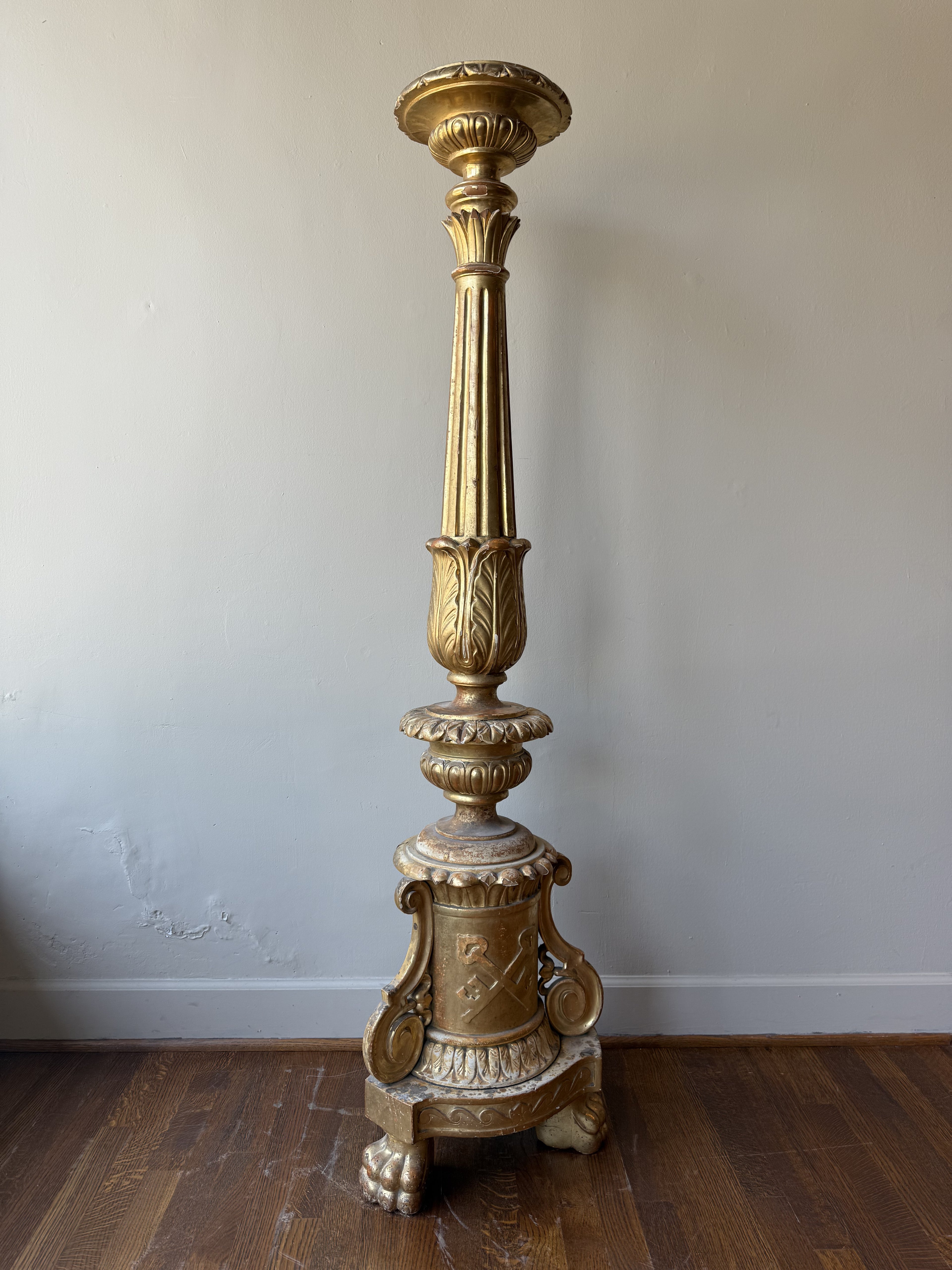 Antique 1880 Gilded Oak Gold Candlestick
