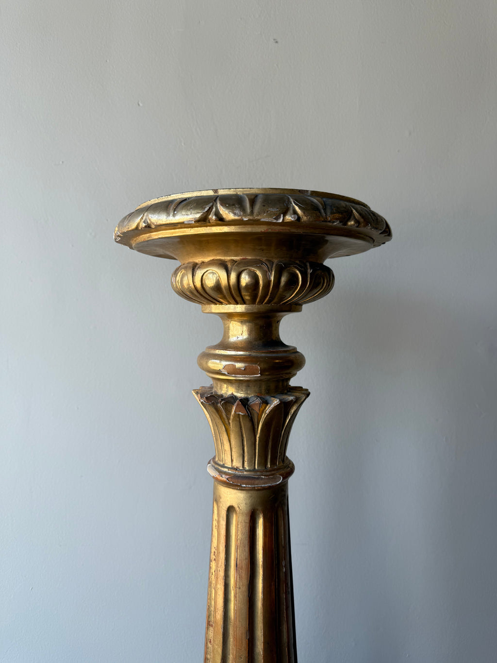 Antique 1880 Gilded Oak Gold Candlestick