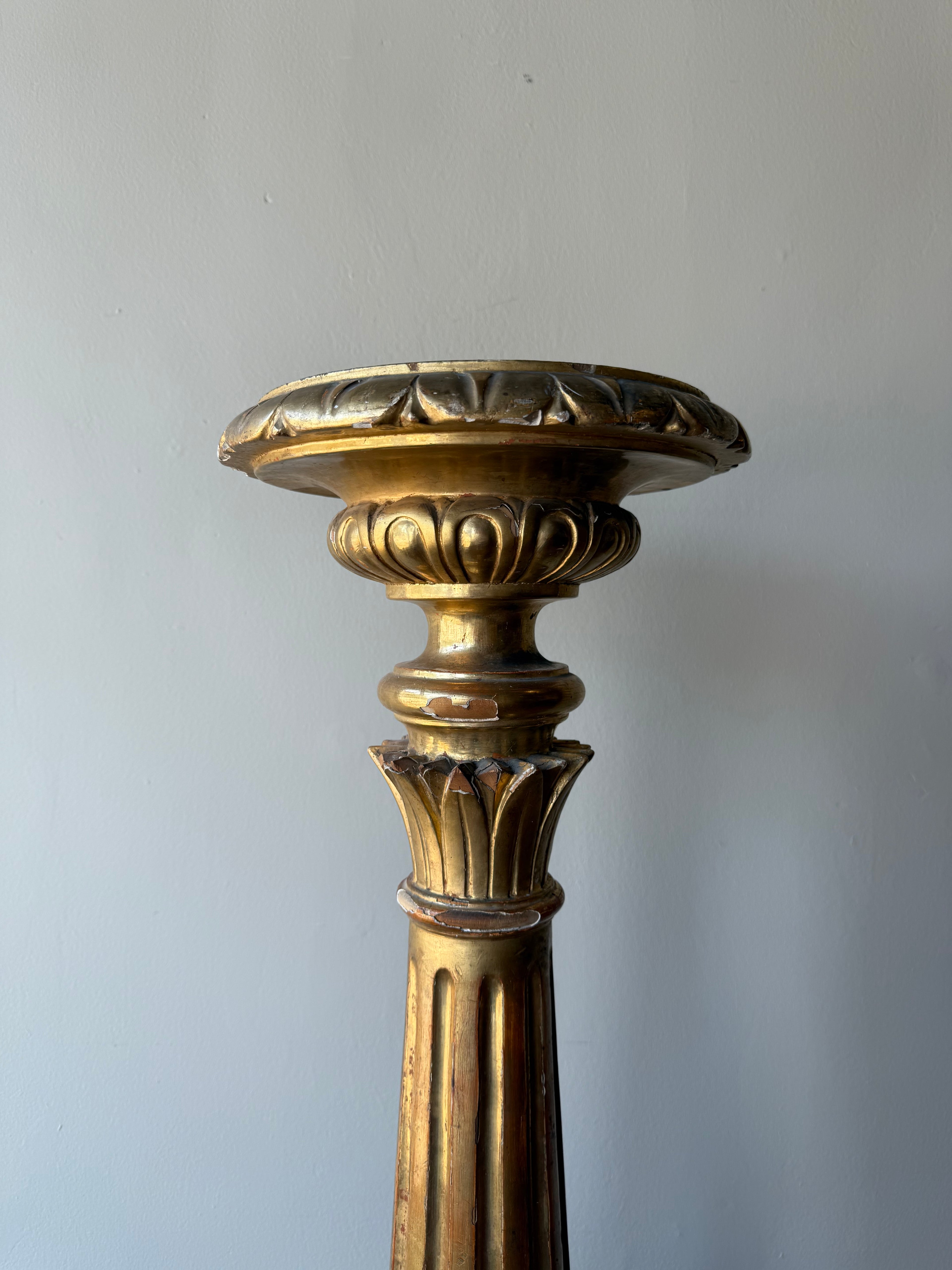 Antique 1880 Gilded Oak Gold Candlestick