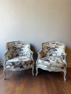 Pair of Floral Antique Louis XV Lounge Chairs