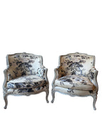 Pair of Floral Antique Louis XV Lounge Chairs