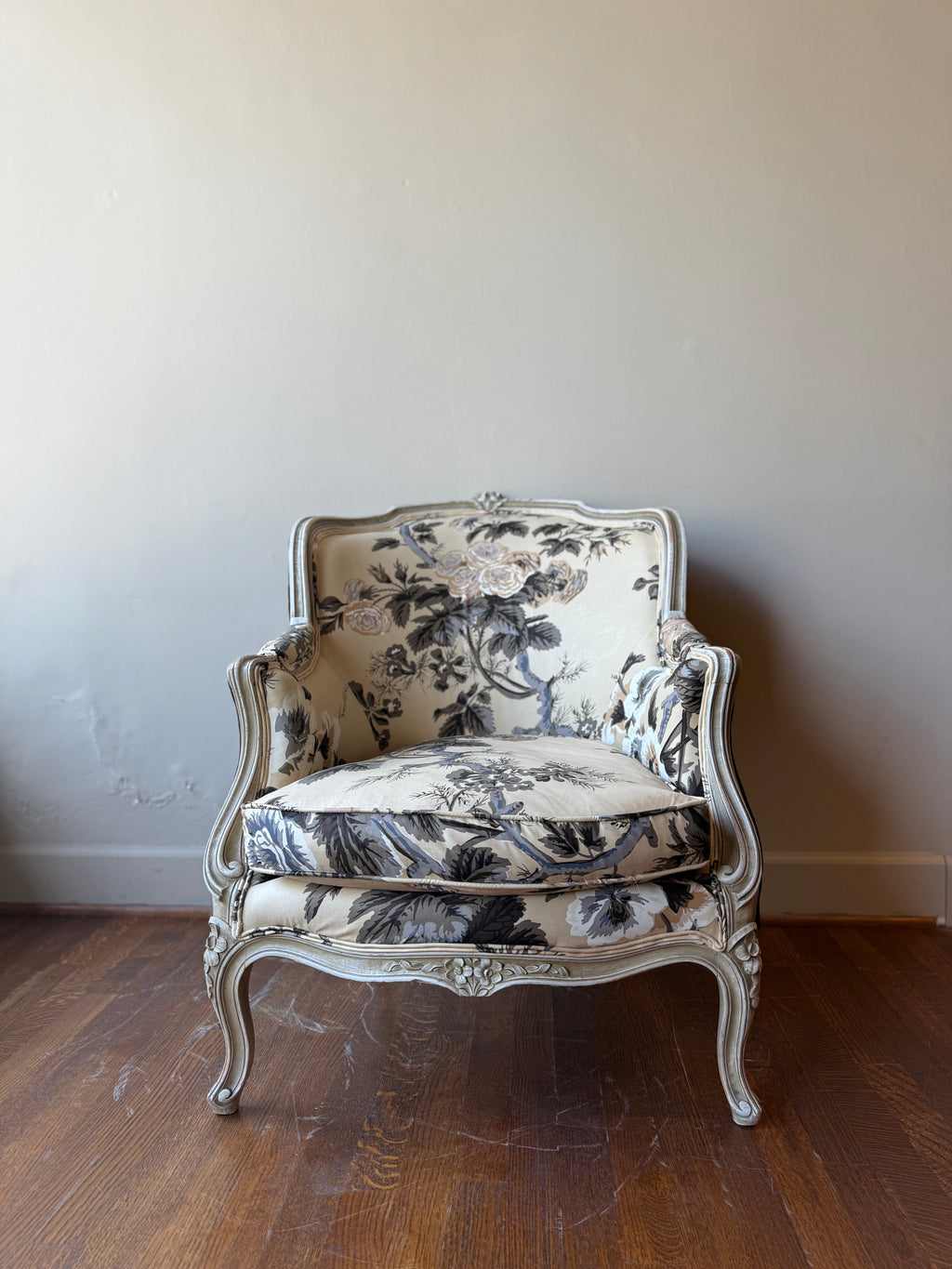 Pair of Floral Antique Louis XV Lounge Chairs