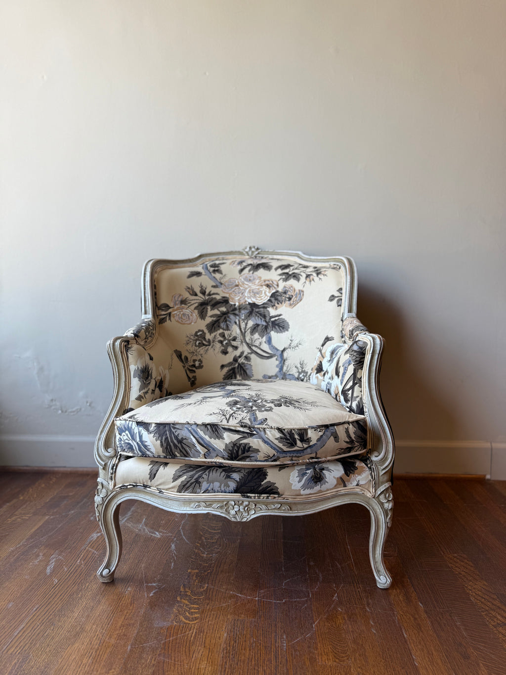 Pair of Floral Antique Louis XV Lounge Chairs