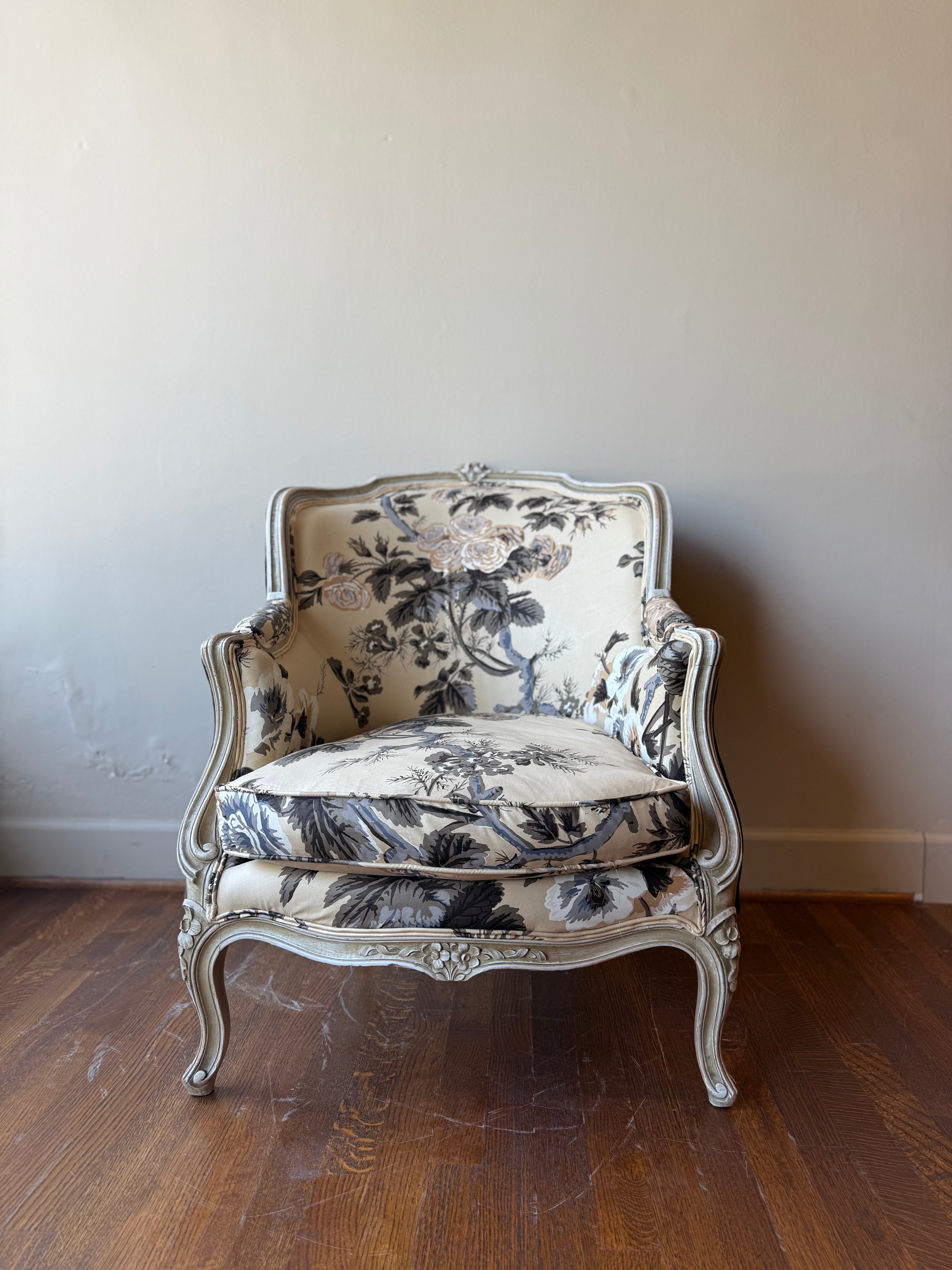 Pair of Floral Antique Louis XV Lounge Chairs