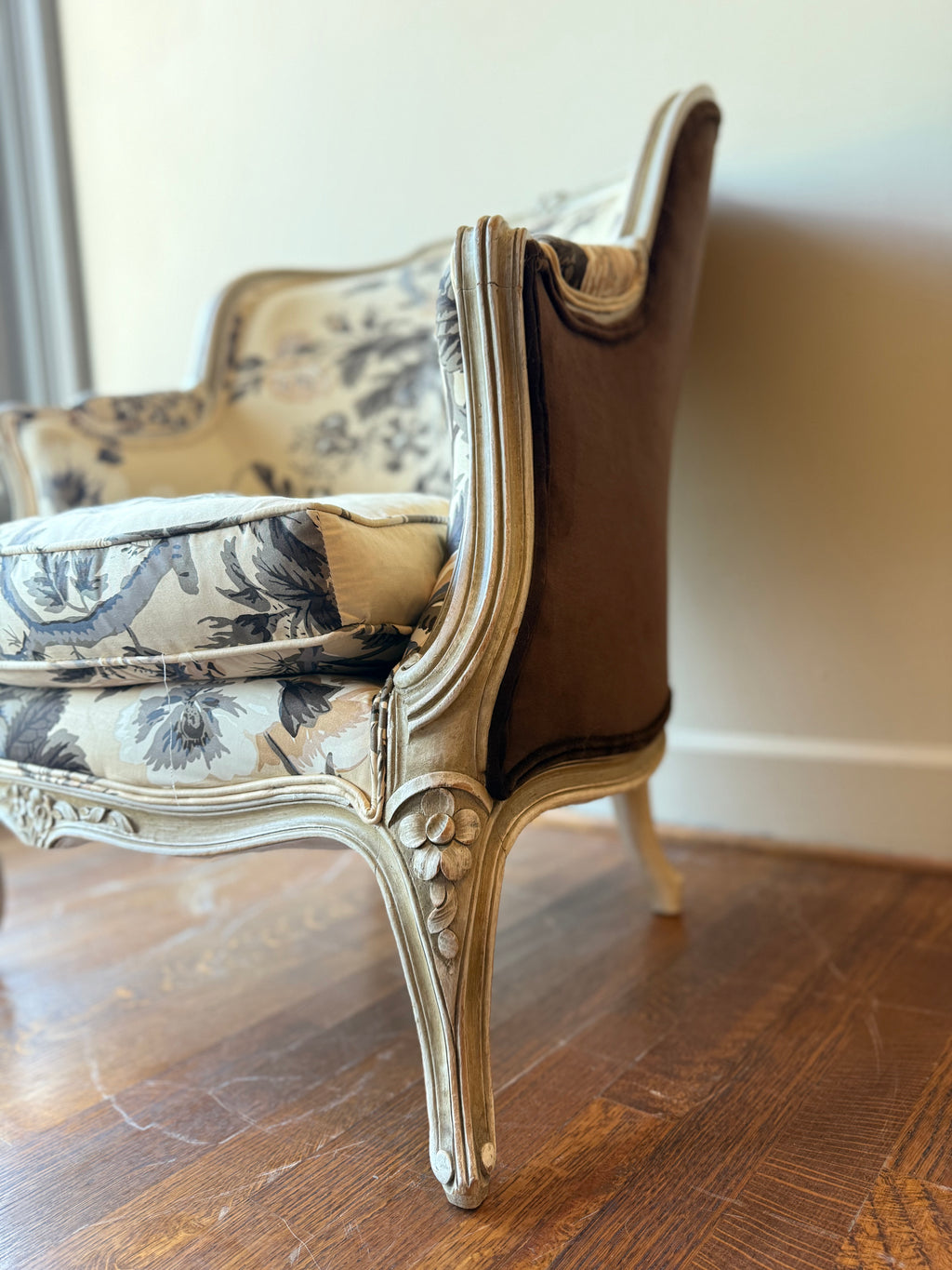 Pair of Floral Antique Louis XV Lounge Chairs