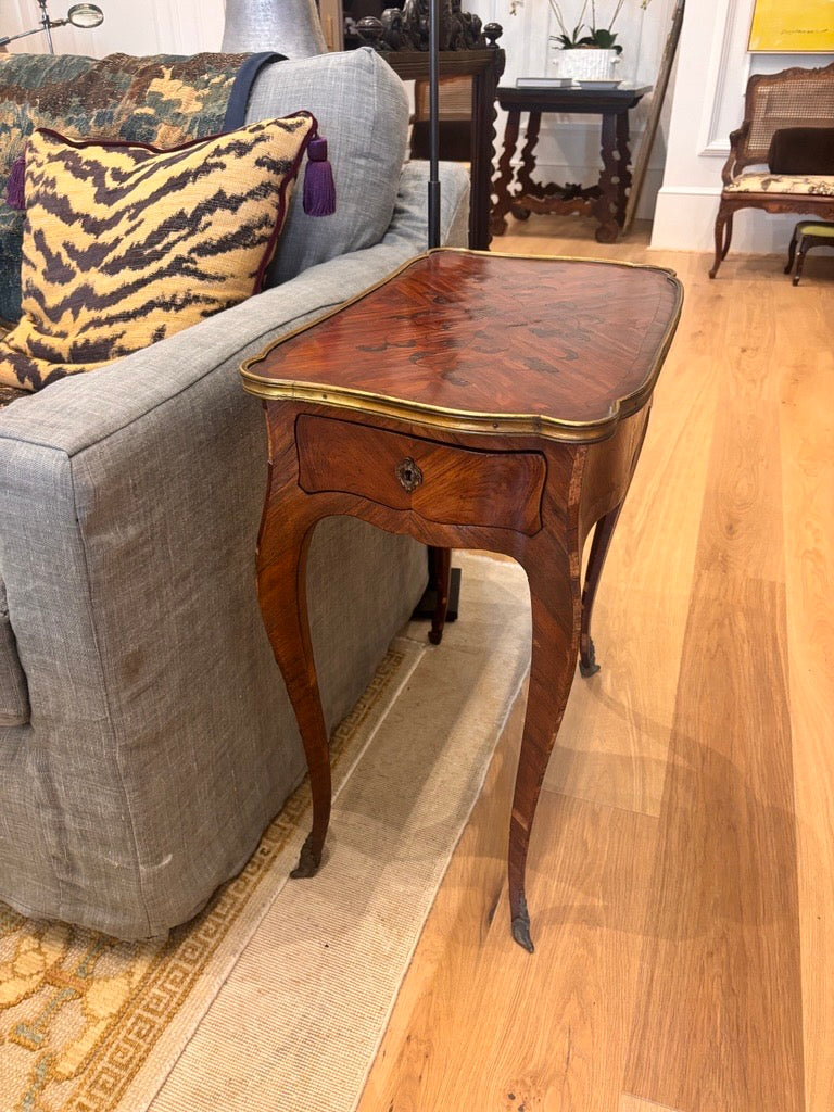 French Louis XV Style Marquetry Side Table