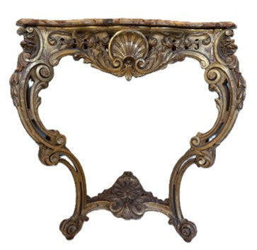 Italian Rococo Style Giltwood Console Table with Rosso Verona Marble Top