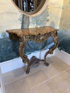 Italian Rococo Style Giltwood Console Table with Rosso Verona Marble Top