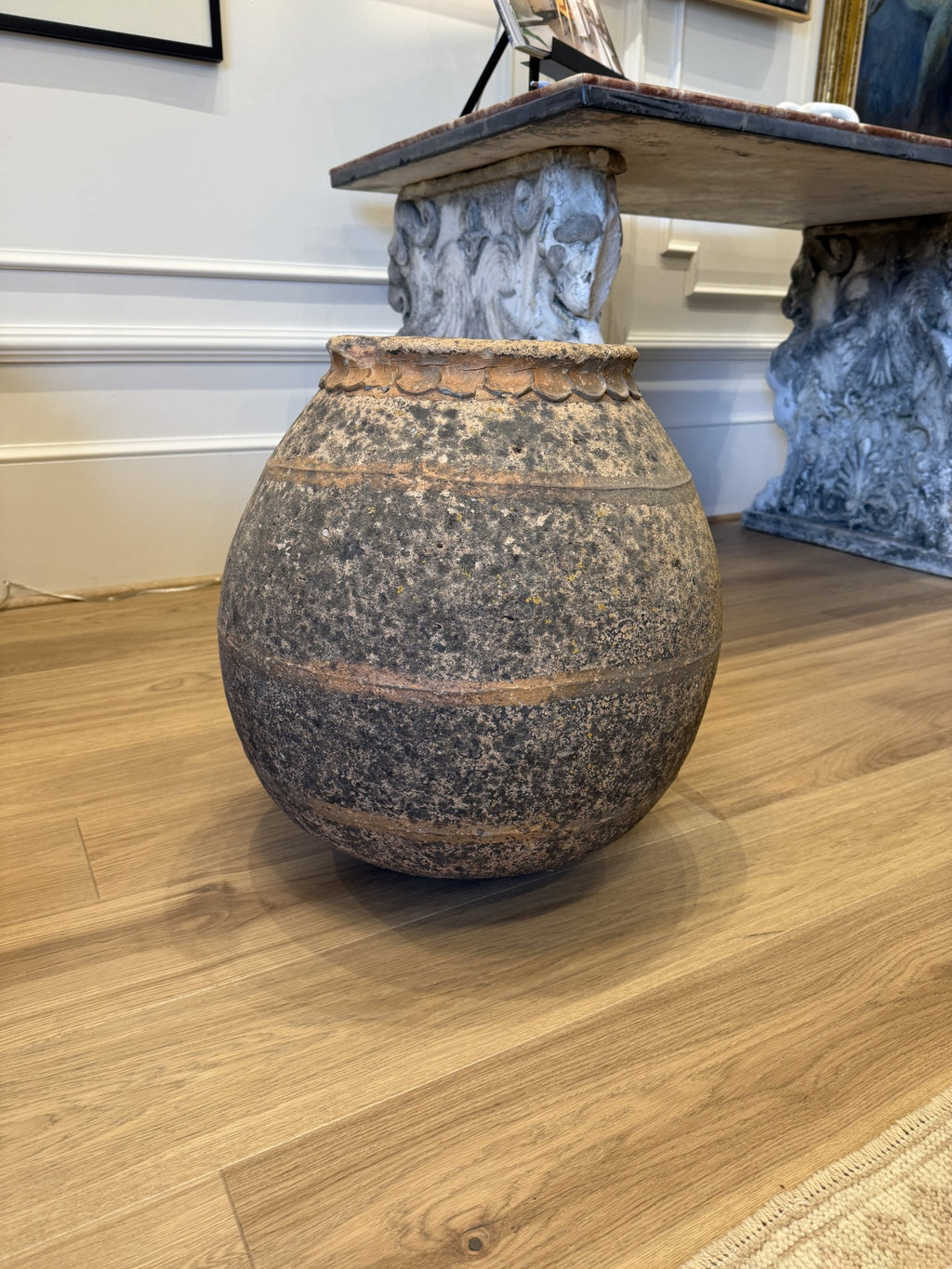 Large Antique Olive Jar / Biot Style Garden Vessel