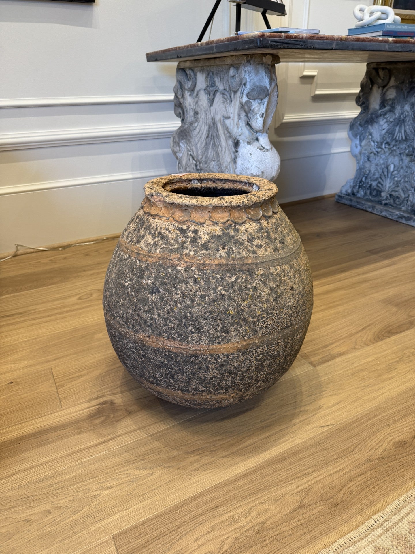 Large Antique Olive Jar / Biot Style Garden Vessel