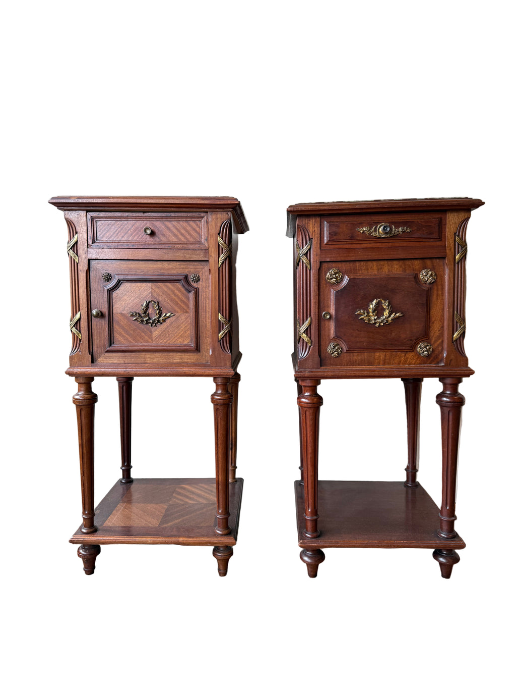 Pair of 19th Century Mahogany Marble-Top Side Tables