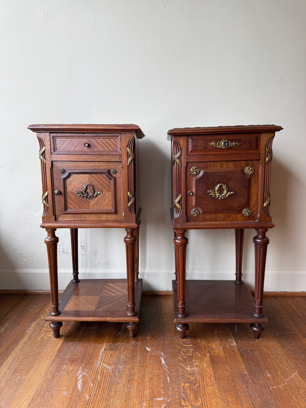 Pair of 19th Century Mahogany Marble-Top Side Tables