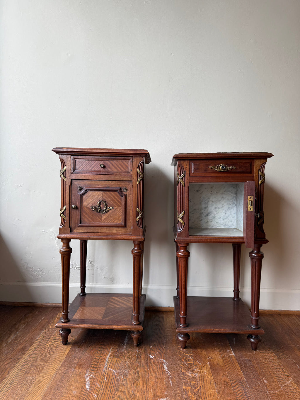 Pair of 19th Century Mahogany Marble-Top Side Tables