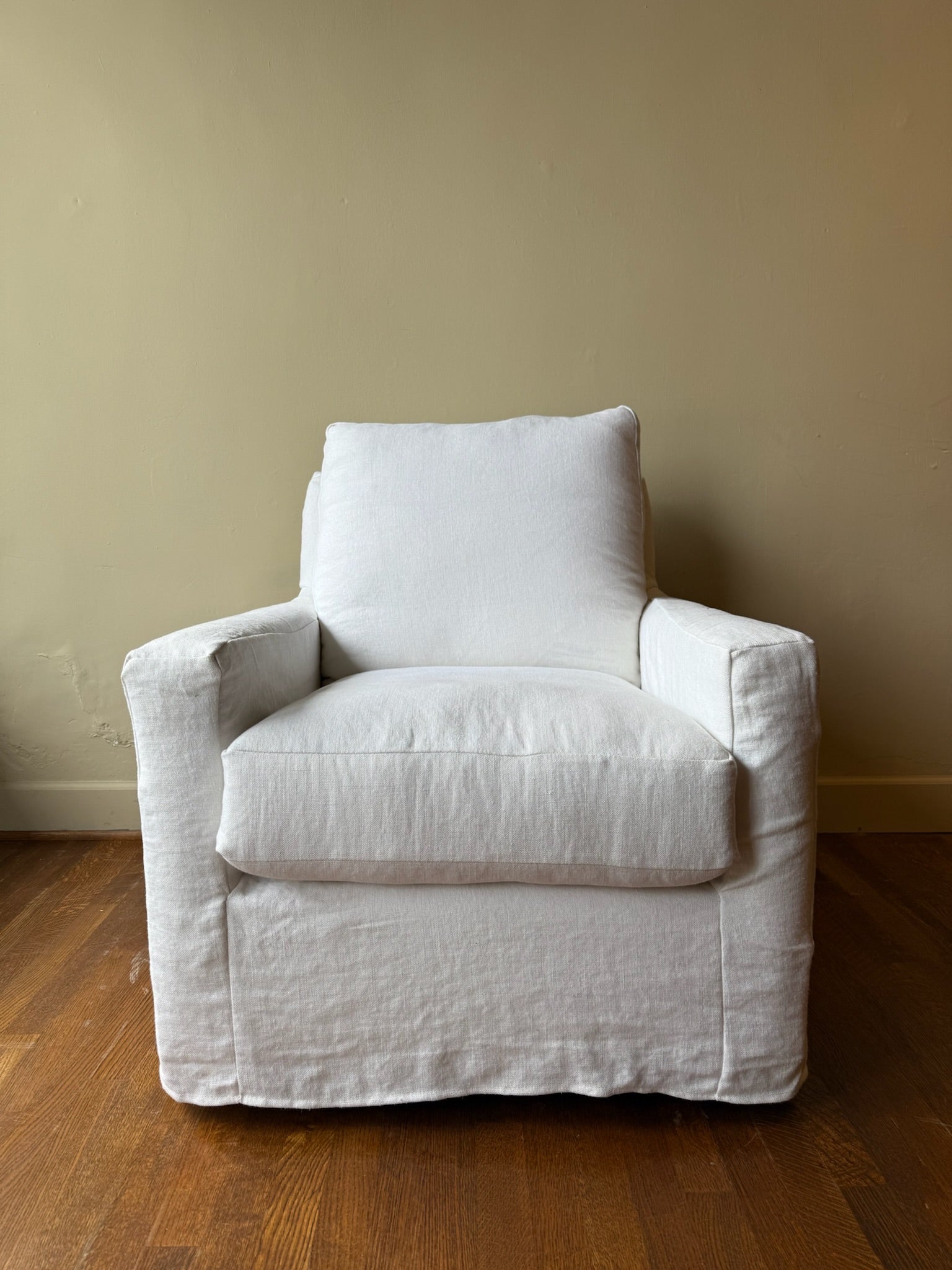 White Linen Swivel Armchair