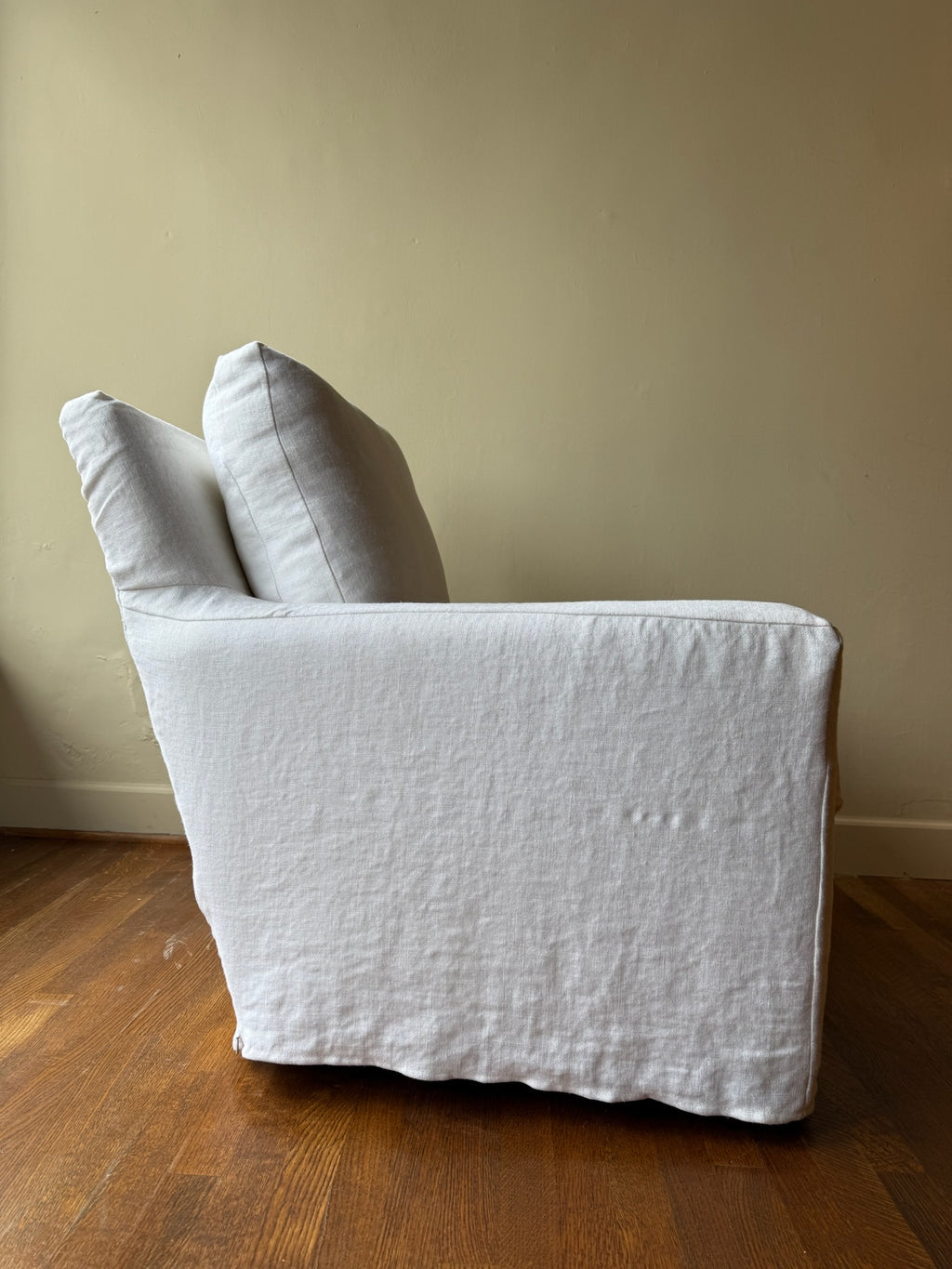 White Linen Swivel Armchair
